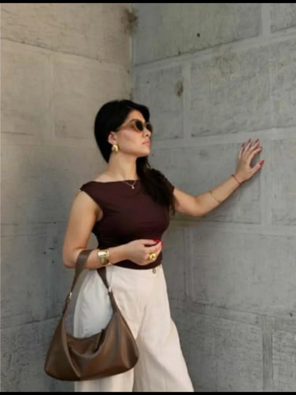 Vegan Leather Crescent Hobo Shoulder Bag Medium Zipper Pocket Adjustable Strap